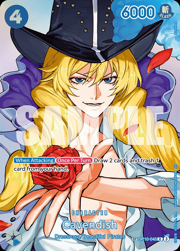 Cavendish OP10-045, the R printing from OP-10 of the One Piece Card Game