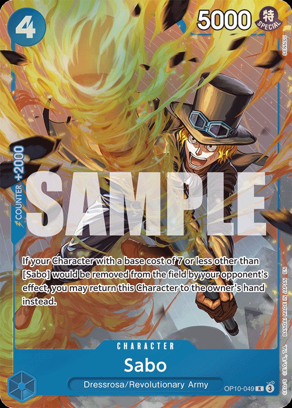 Sabo OP10-049, the R printing from OP-10 of the One Piece Card Game