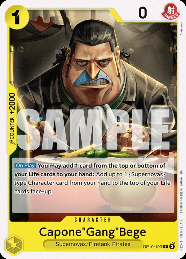 Capone"Gang"Bege OP10-103, the R printing from OP-10 of the One Piece Card Game