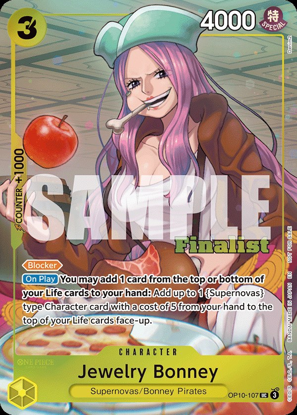 Jewelry Bonney OP10-107, the UC printing from OP-10 of the One Piece Card Game