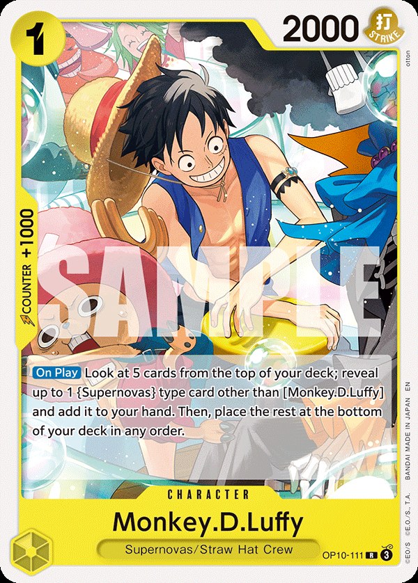 Monkey D. Luffy OP10-111, the R printing from OP-10 of the One Piece Card Game