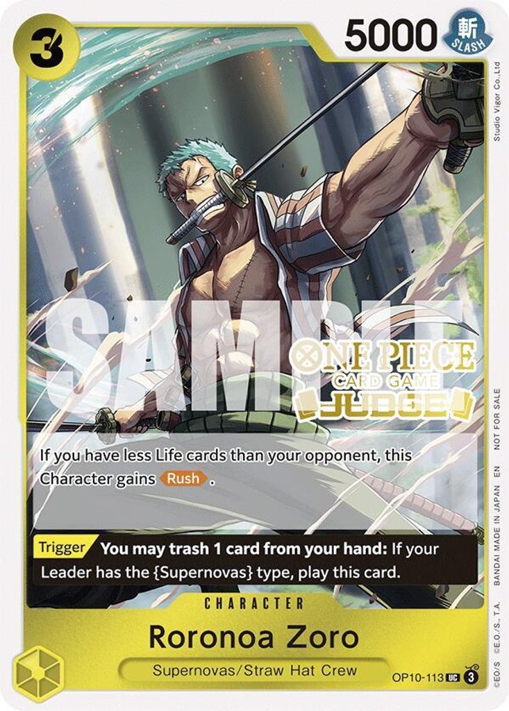 Roronoa Zoro OP10-113, the UC printing from OP-10 of the One Piece Card Game