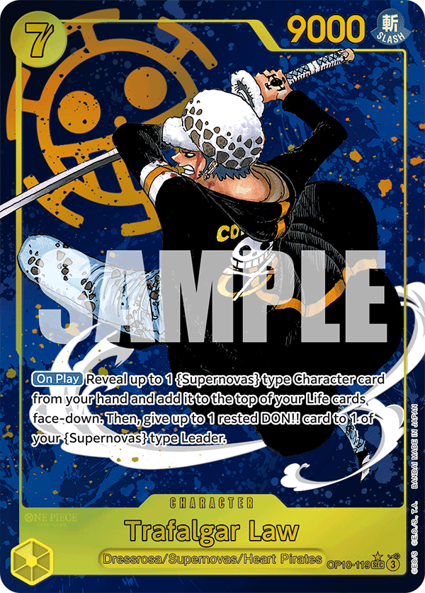 Trafalgar Law - OP10-119 OP10-119, the SEC printing from OP-10 of the One Piece Card Game
