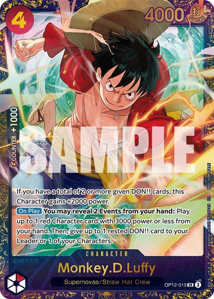 Monkey.D.Luffy OP12-015, the SR printing from OP-12 of the One Piece Card Game