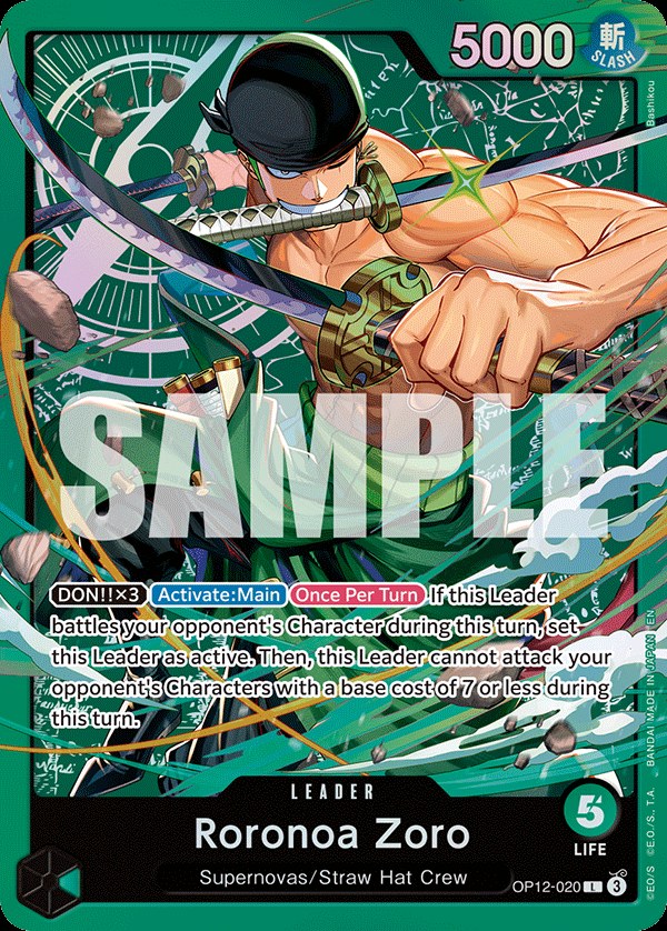 Roronoa Zoro OP12-020, the L printing from OP-12 of the One Piece Card Game