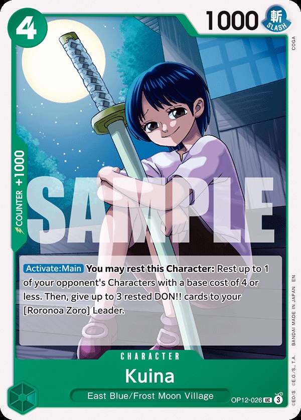 Kuina OP12-026, the UC printing from OP-12 of the One Piece Card Game