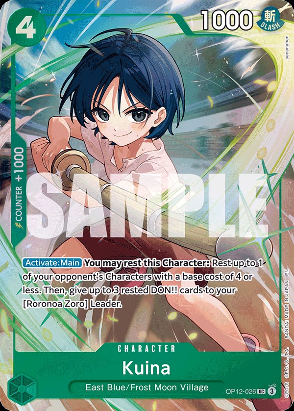 Kuina OP12-026, the UC printing from OP-12 of the One Piece Card Game