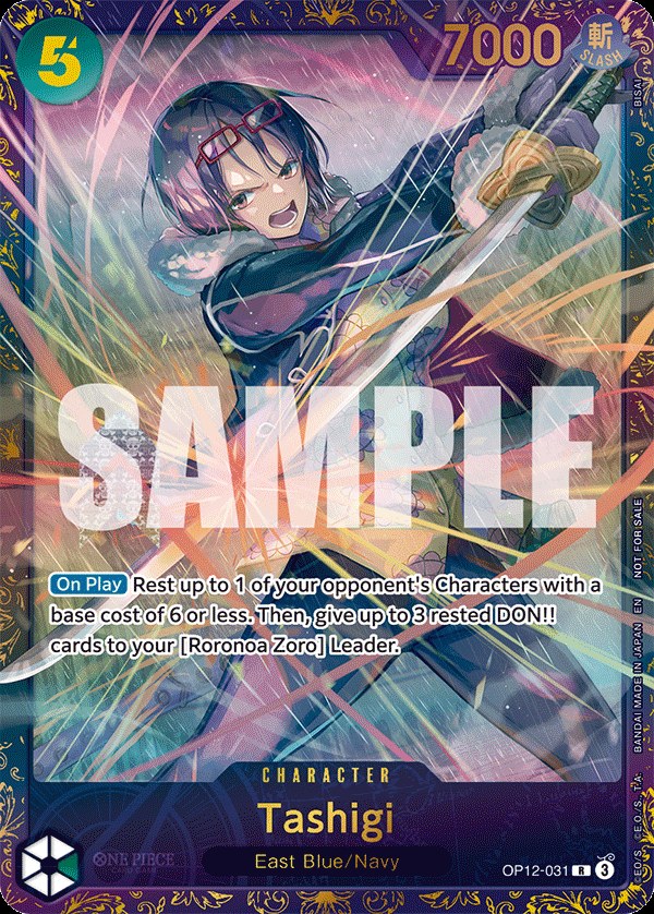 Tashigi OP12-031, the R printing from OP-12 of the One Piece Card Game