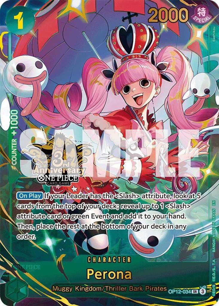 Perona OP12-034, the SR printing from OP-12 of the One Piece Card Game
