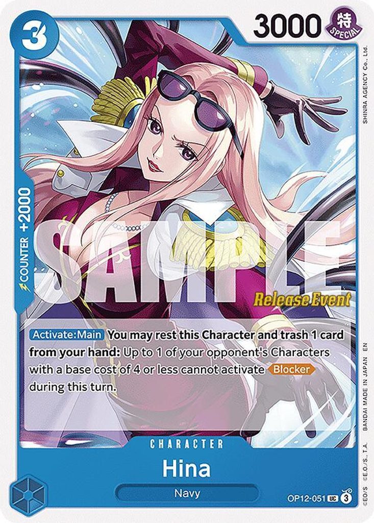 Hina OP12-051, the UC printing from OP-12 of the One Piece Card Game