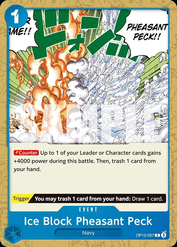 Ice Block Pheasant Peck OP12-057, the C printing from OP-12 of the One Piece Card Game