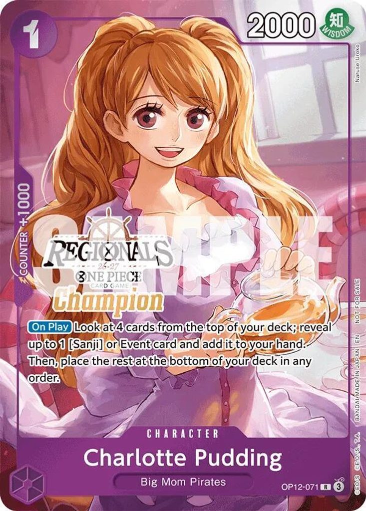 Charlotte Pudding OP12-071, the R printing from OP-12 of the One Piece Card Game
