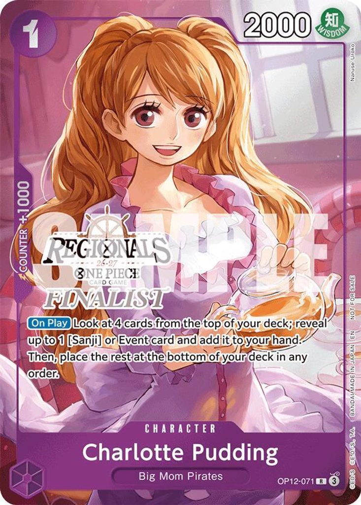 Charlotte Pudding OP12-071, the R printing from OP-12 of the One Piece Card Game