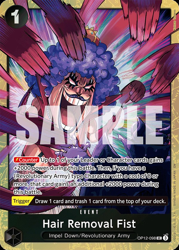 Hair Removal Fist OP12-098, the UC printing from OP-12 of the One Piece Card Game
