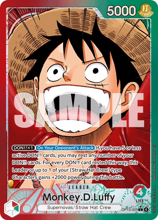 Monkey.D.Luffy (001) OP13-001, the L printing from OP-13 of the One Piece Card Game
