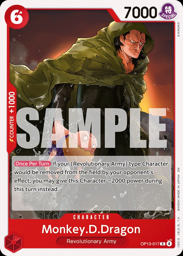 Monkey.D.Dragon OP13-017, the R printing from OP-13 of the One Piece Card Game