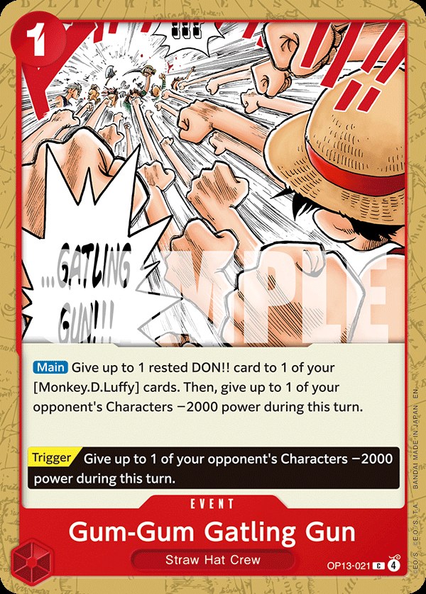 Gum-Gum Gatling Gun OP13-021, the C printing from OP-13 of the One Piece Card Game