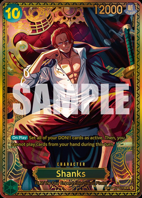 Shanks (OP13-028) OP13-028, the SR printing from OP-13 of the One Piece Card Game