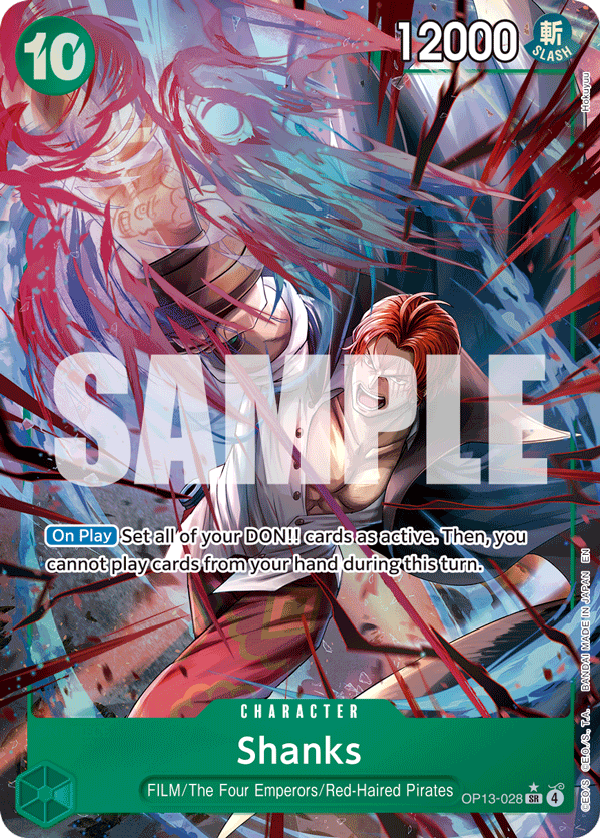 Shanks (028) OP13-028, the SR printing from OP-13 of the One Piece Card Game
