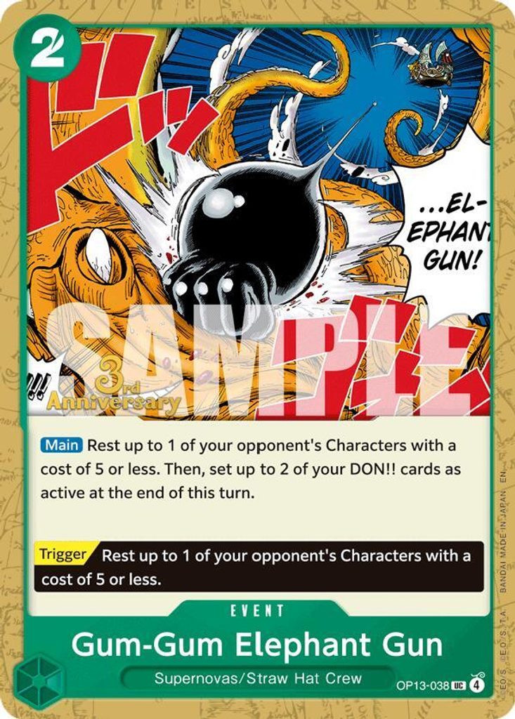 Gum-Gum Elephant Gun OP13-038, the UC printing from OP-13 of the One Piece Card Game