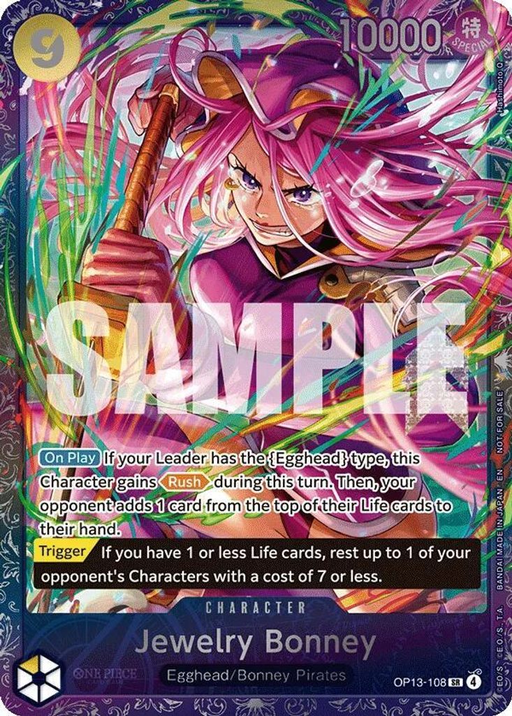 Jewelry Bonney OP13-108, the SR printing from OP-13 of the One Piece Card Game