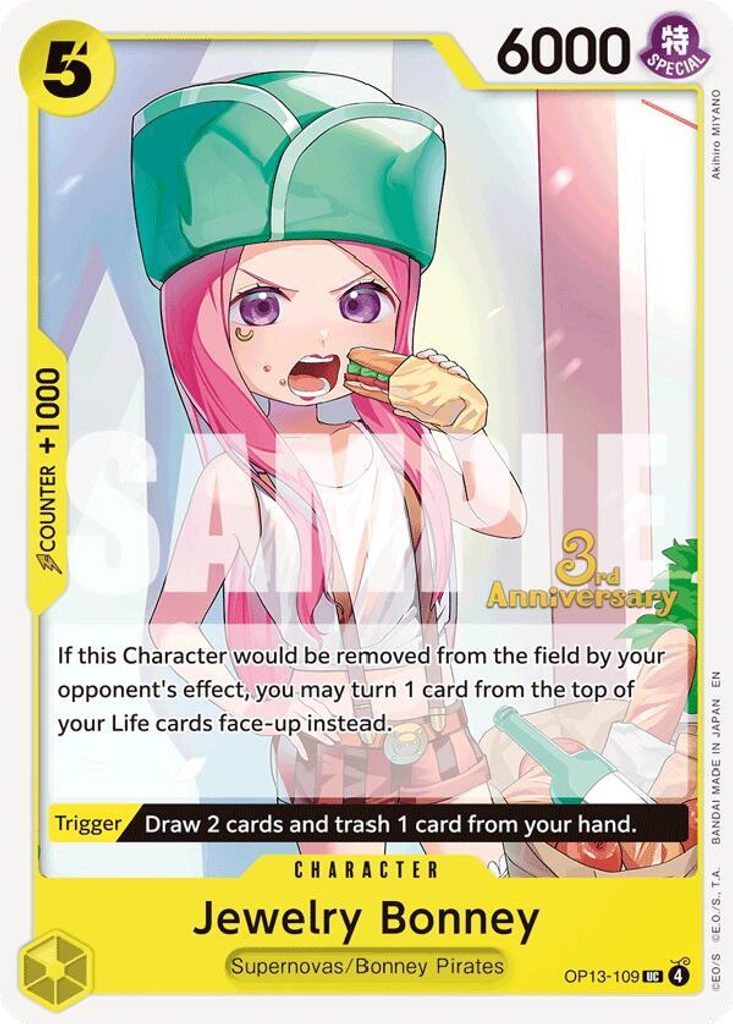 Jewelry Bonney OP13-109, the UC printing from OP-13 of the One Piece Card Game