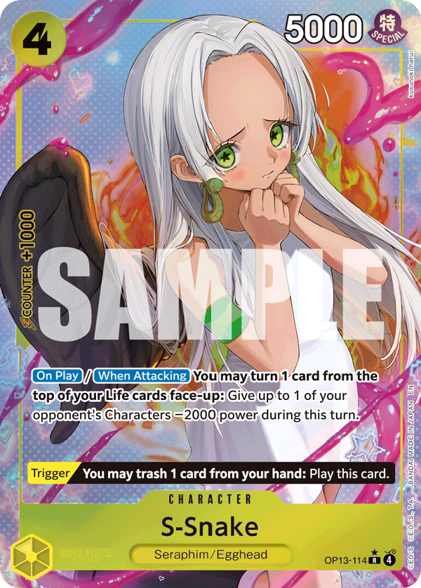 S-Snake OP13-114, the R printing from OP-13 of the One Piece Card Game