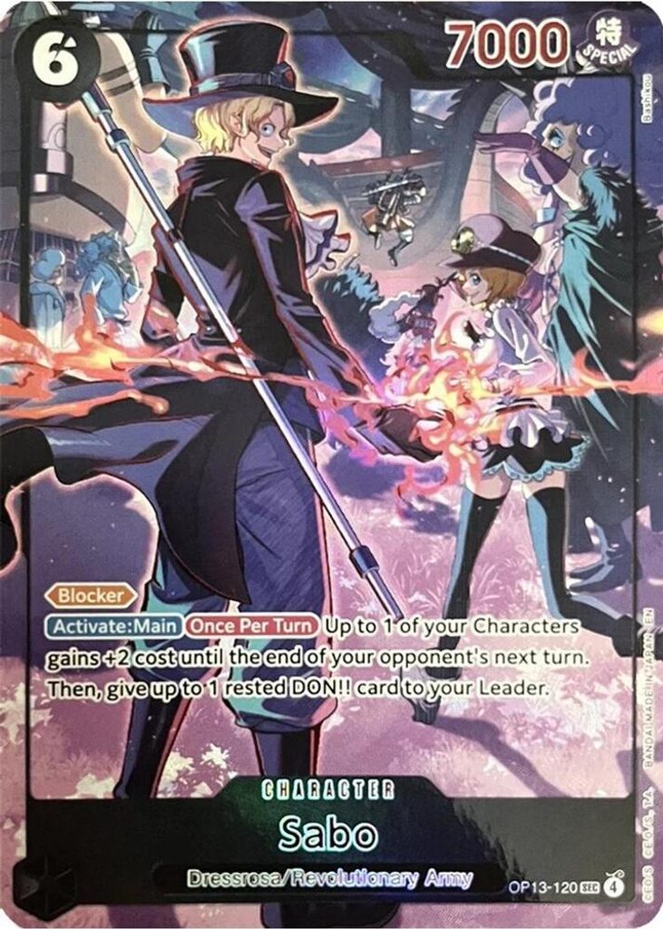 Sabo OP13-120, the SEC printing from OP-13 of the One Piece Card Game