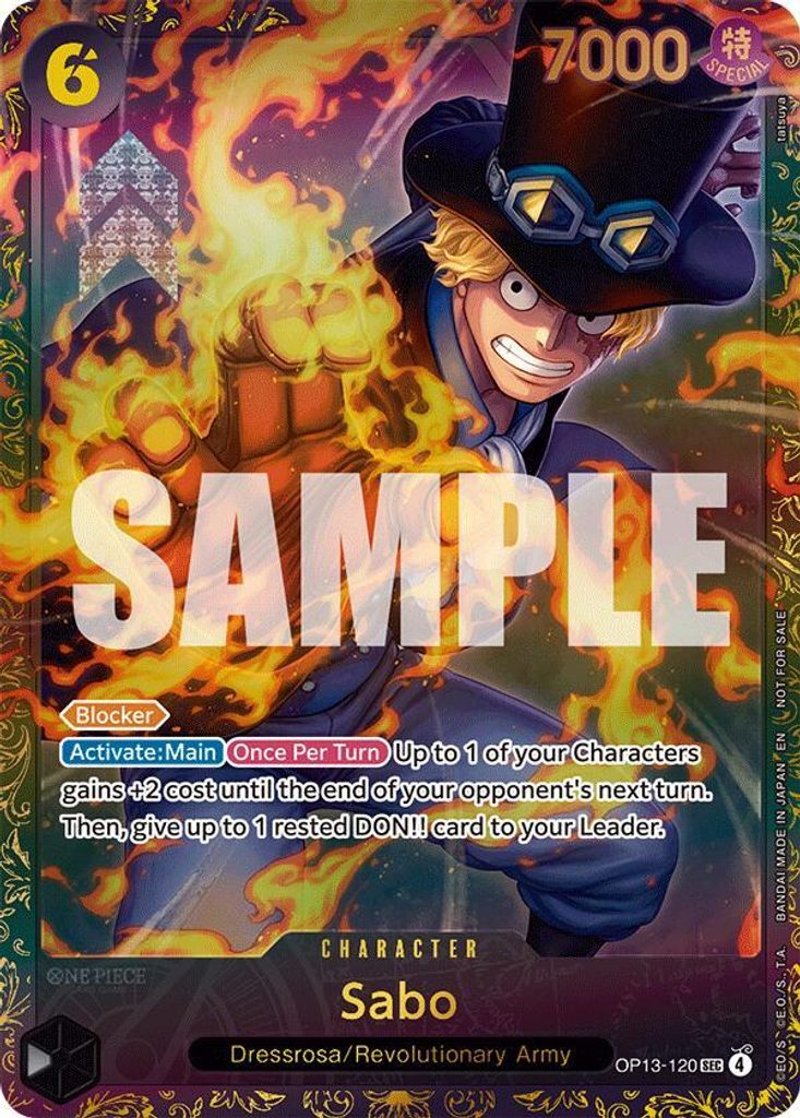 Sabo OP13-120, the SEC printing from OP-13 of the One Piece Card Game