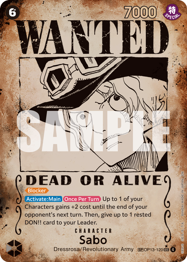 Sabo (120) OP13-120, the SP printing from OP-13 of the One Piece Card Game