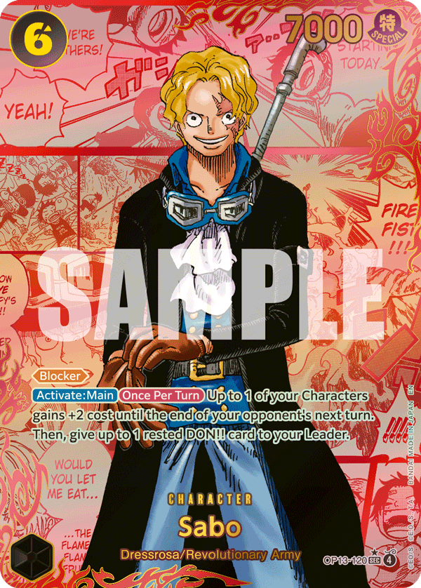 Sabo (120) OP13-120, the SEC printing from OP-13 of the One Piece Card Game