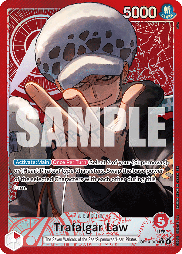 Trafalgar Law - OP14-001 OP14-001, the L printing from OP-14 of the One Piece Card Game