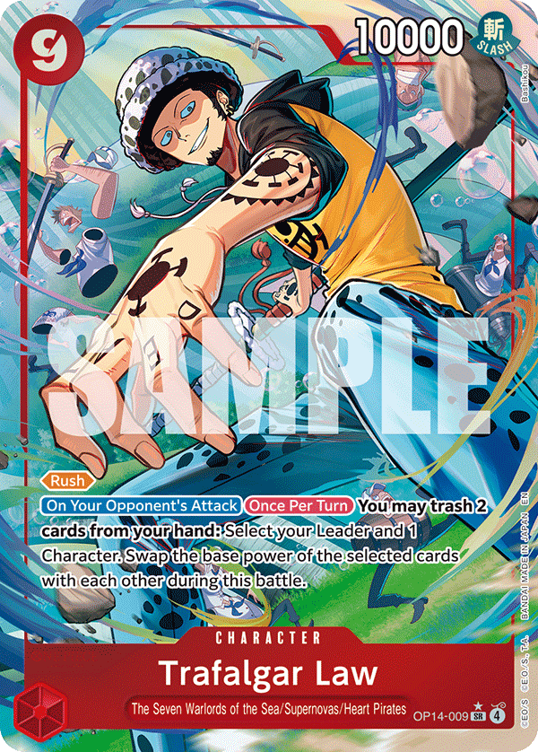 Trafalgar Law - OP14-009 OP14-009, the SR printing from OP-14 of the One Piece Card Game
