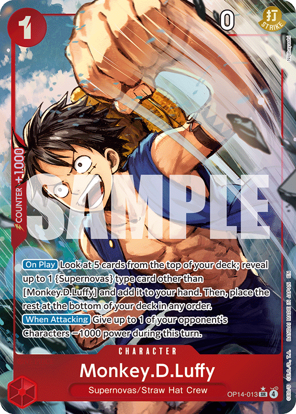 Monkey D. Luffy OP14-013, the SR printing from OP-14 of the One Piece Card Game