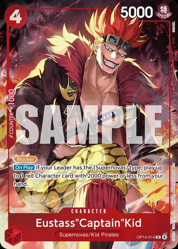 Eustass"Captain"Kid OP14-014, the R printing from OP-14 of the One Piece Card Game