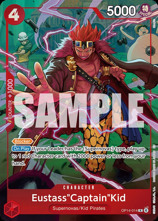 Eustass"Captain"Kid OP14-014, the R printing from OP-14 of the One Piece Card Game