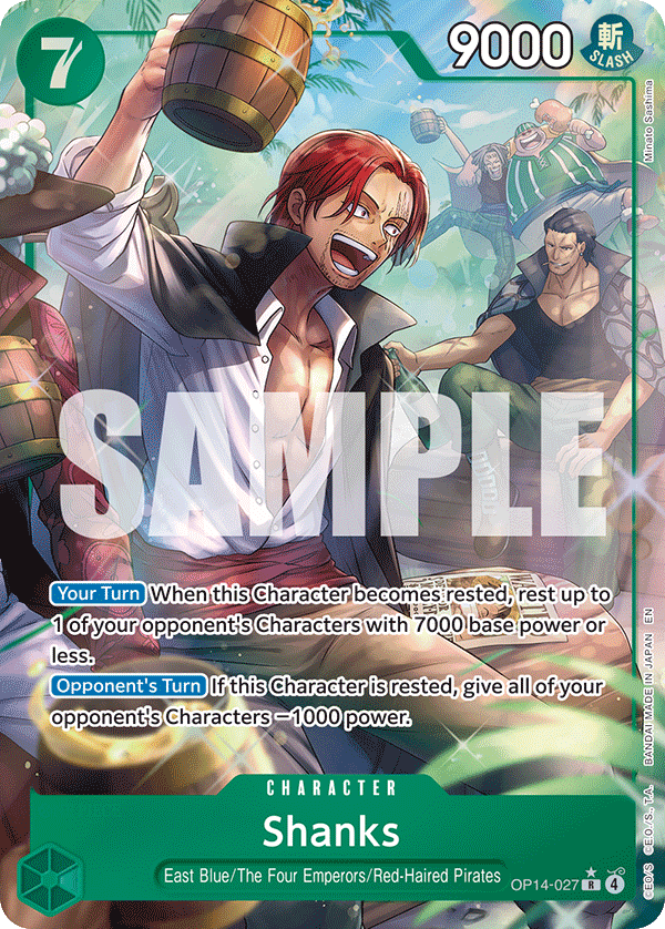 Shanks OP14-027, the R printing from OP-14 of the One Piece Card Game