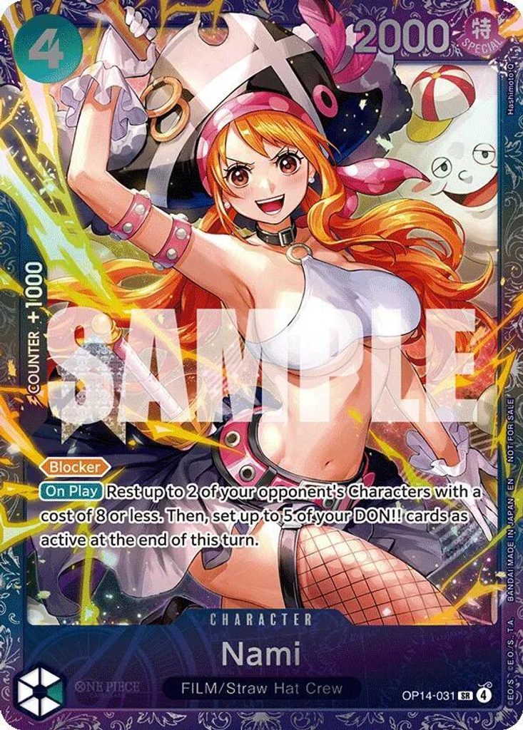 Nami OP14-031, the SR printing from OP-14 of the One Piece Card Game