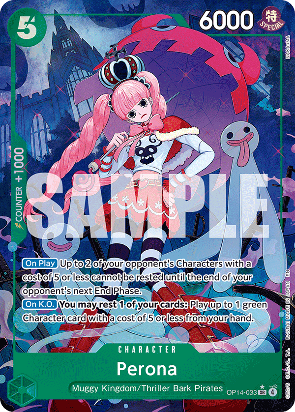 Perona - OP14-033 OP14-033, the SR printing from OP-14 of the One Piece Card Game