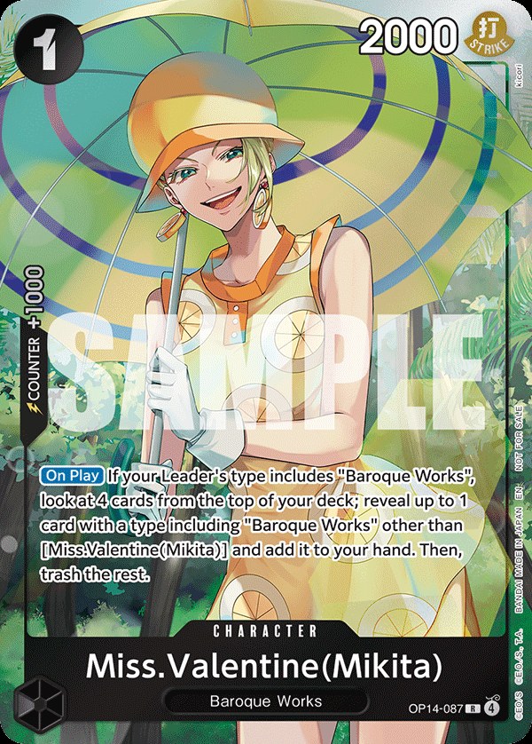 Miss.Valentine OP14-087, the R printing from OP-14 of the One Piece Card Game