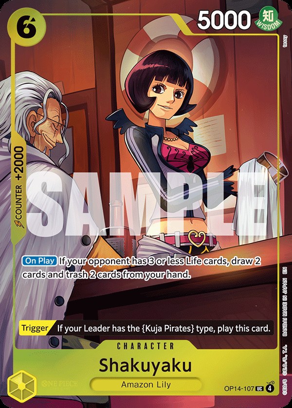 Shakuyaku OP14-107, the UC printing from OP-14 of the One Piece Card Game