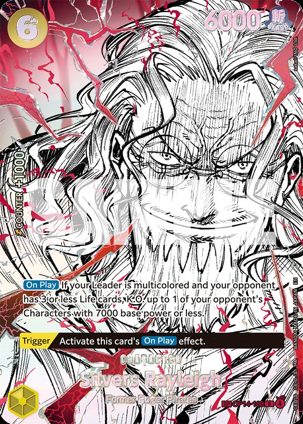 Silvers Rayleigh (OP14-108) OP14-108, the R printing from OP-14 of the One Piece Card Game