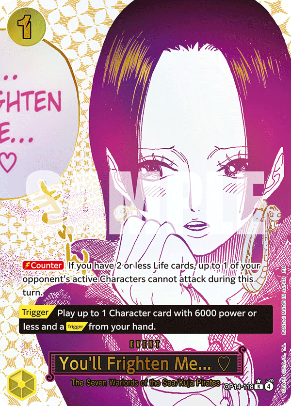 You'll Frighten Me... OP14-118, the R printing from OP-14 of the One Piece Card Game