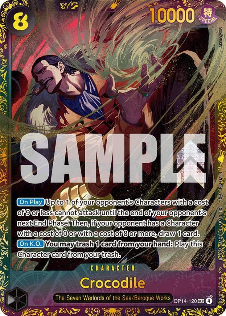 Crocodile OP14-120, the SEC printing from OP-14 of the One Piece Card Game