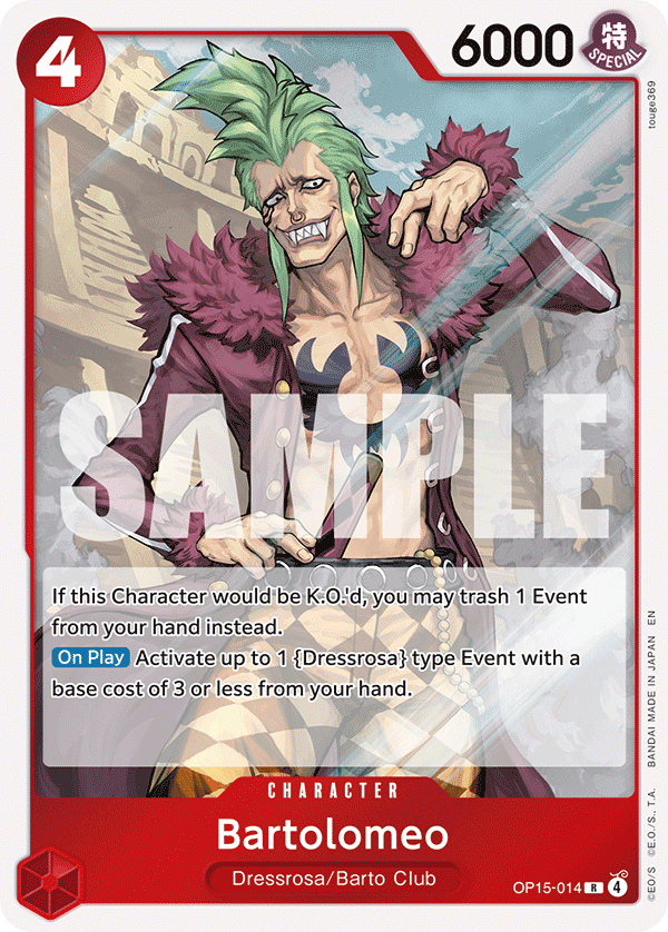 Bartolomeo OP15-014, the R printing from OP-15 of the One Piece Card Game