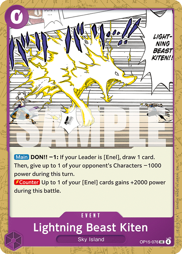 Lightning Beast Kiten OP15-076, the UC printing from OP-15 of the One Piece Card Game