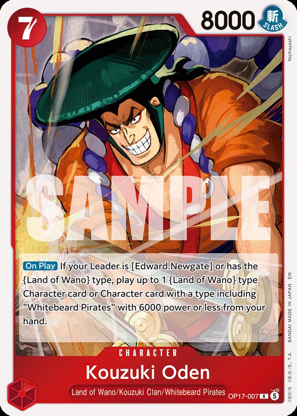 Kouzuki Oden OP17-007, the R printing from OP-17 of the One Piece Card Game