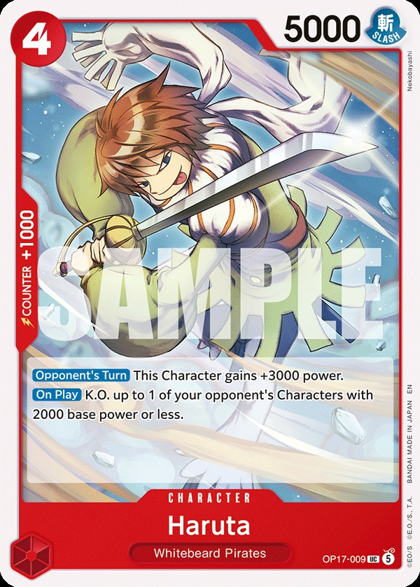 Haruta OP17-009, the UC printing from OP-17 of the One Piece Card Game