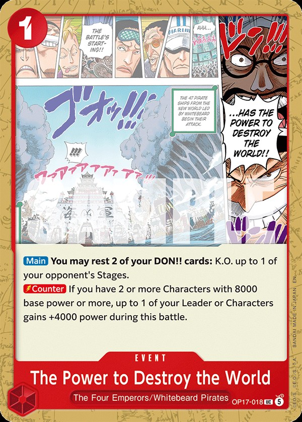 The Power to Destroy the World OP17-018, the UC printing from OP-17 of the One Piece Card Game