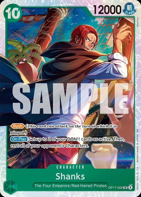 Shanks (022) OP17-022, the SR printing from OP-17 of the One Piece Card Game